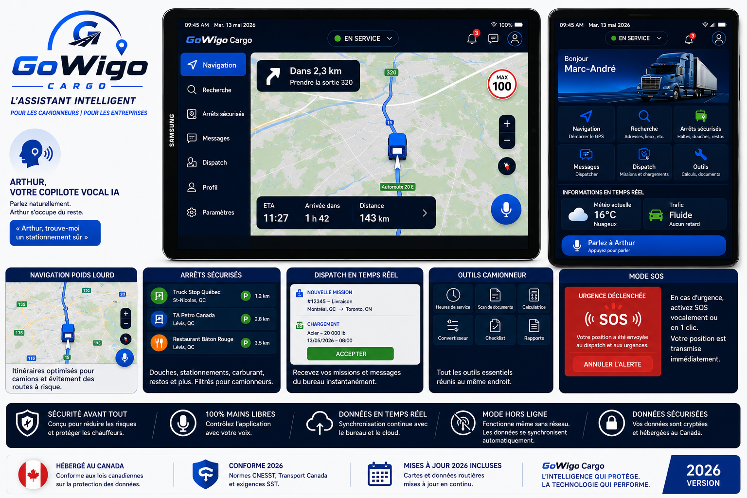 Interface chauffeur GoWigo Cargo sur tablette et téléphone